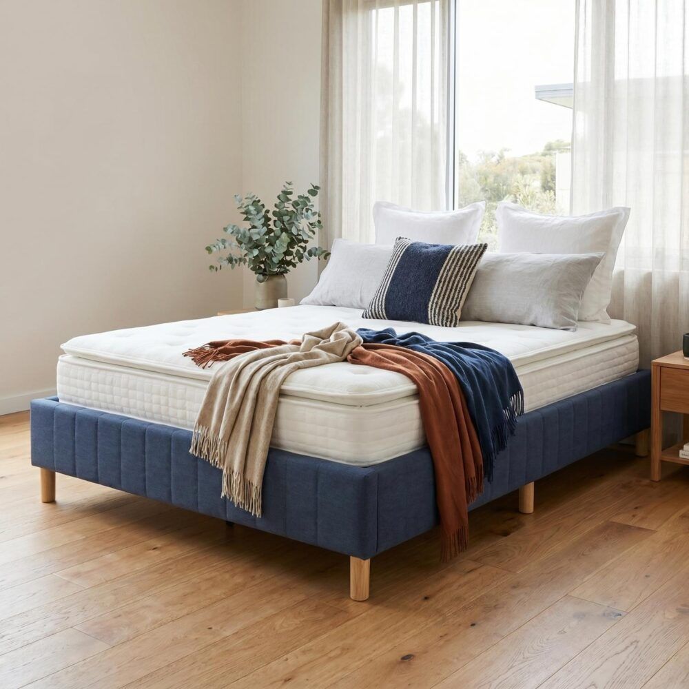 Metal Bed Frame Mattress Foundation Blue – Queen