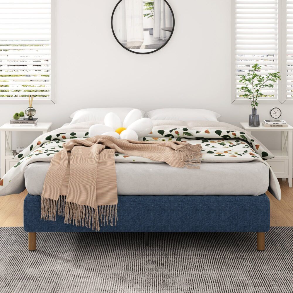 Metal Bed Frame Mattress Foundation Blue - Single V264-BFS-207F-BLU-SL-1