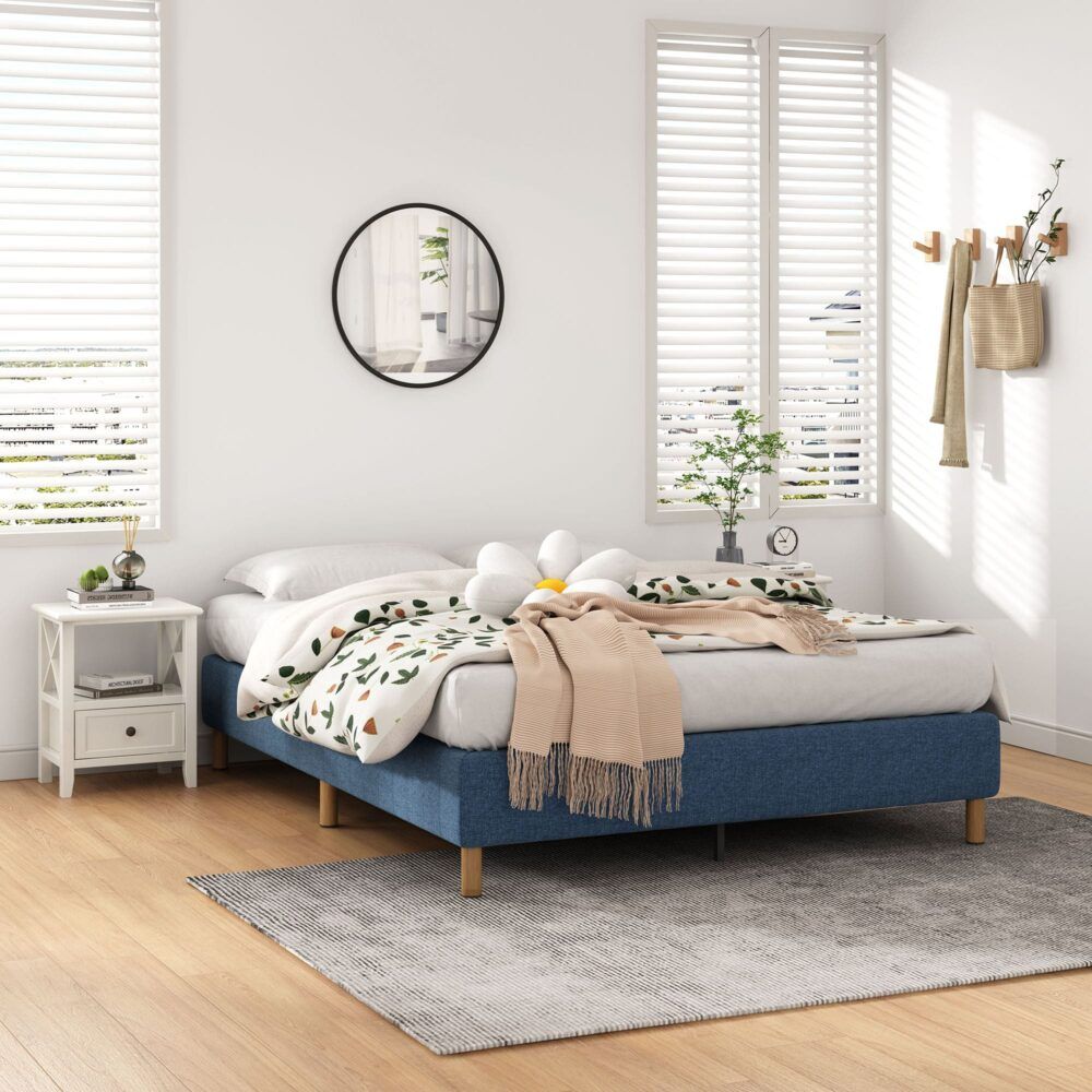 Metal Bed Frame Mattress Foundation Blue - Single V264-BFS-207F-BLU-SL-1
