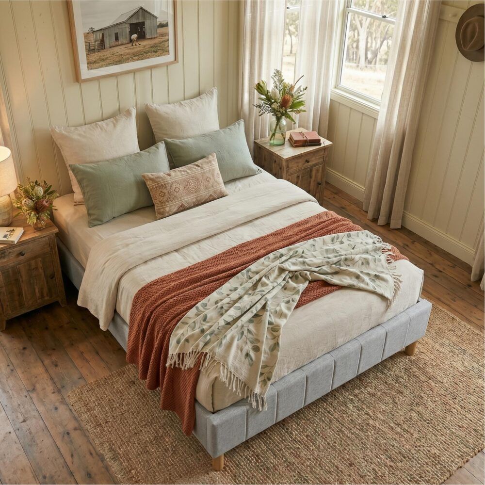 Metal Bedframe Mattress Foundation (Light Grey) – King