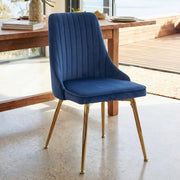 Viva Forever Set of 2 Blue Velvet Dining Chairs - Art Deco Design with Gold Metal Legs V264-DNC-414V-BLU-02-1