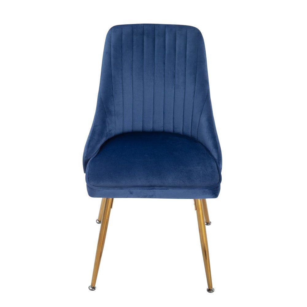 Viva Forever Set of 2 Blue Velvet Dining Chairs - Art Deco Design with Gold Metal Legs V264-DNC-414V-BLU-02-1