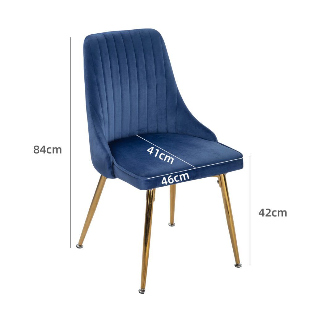 Viva Forever Set of 2 Blue Velvet Dining Chairs - Art Deco Design with Gold Metal Legs V264-DNC-414V-BLU-02-1