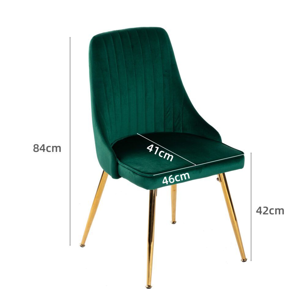 Viva Forever Set of 2 Green Velvet Dining Chairs-Art Deco Design with Gold Metal Legs V264-DNC-414V-GRN-02-1