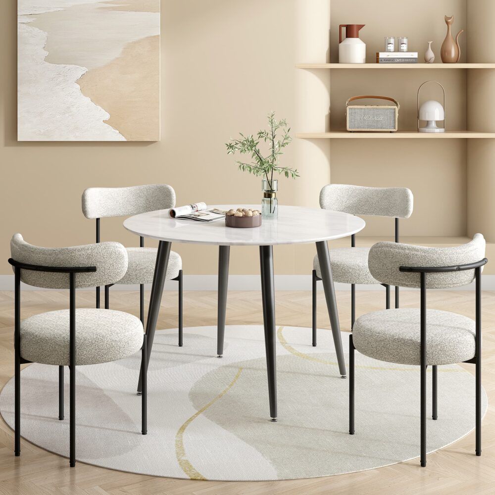 Luxe Boucle Cushioned Elsa Dining Chairs in White Quartz V264-DNC-416B-MCR-02-1