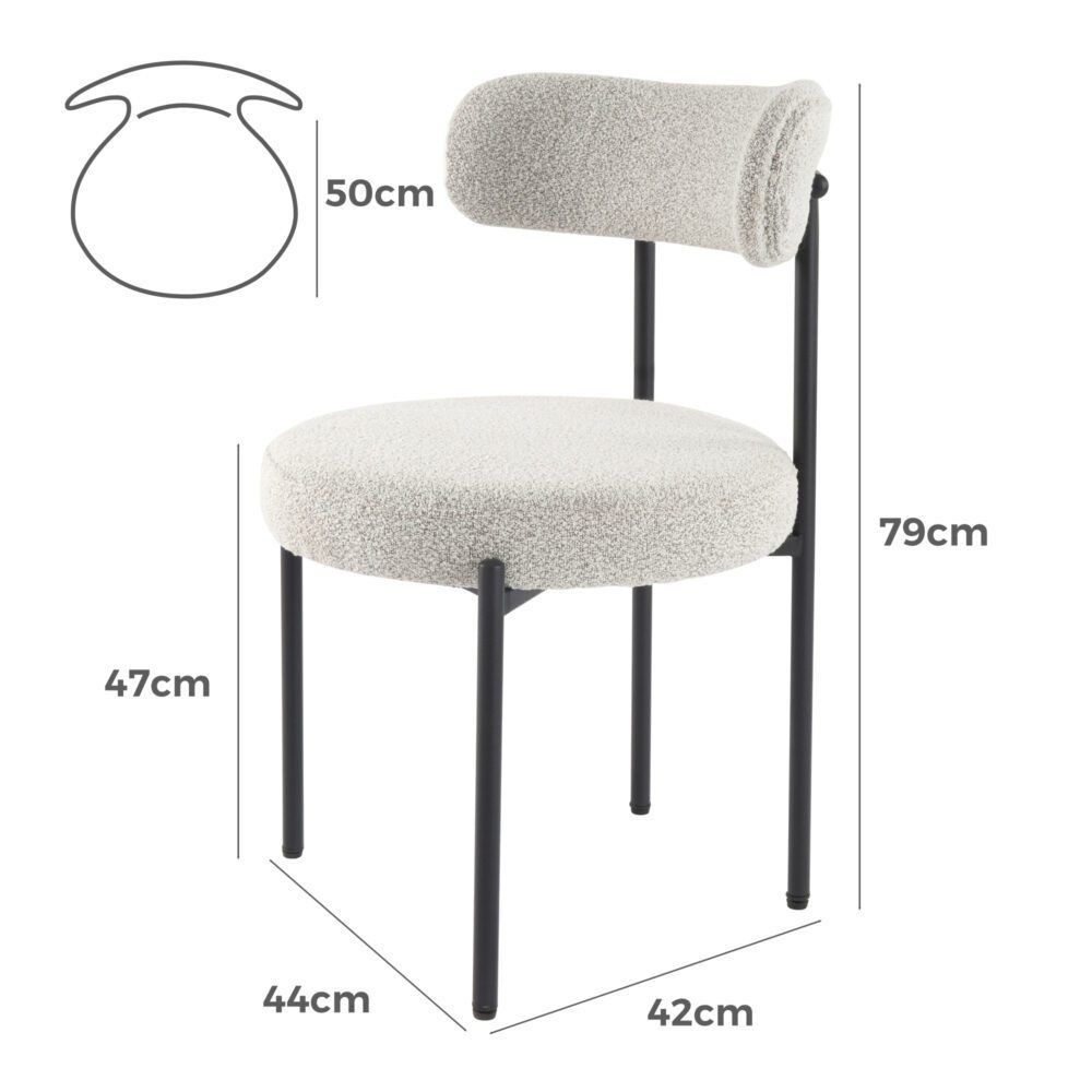 Luxe Boucle Cushioned Elsa Dining Chairs in White Quartz V264-DNC-416B-MCR-02-1
