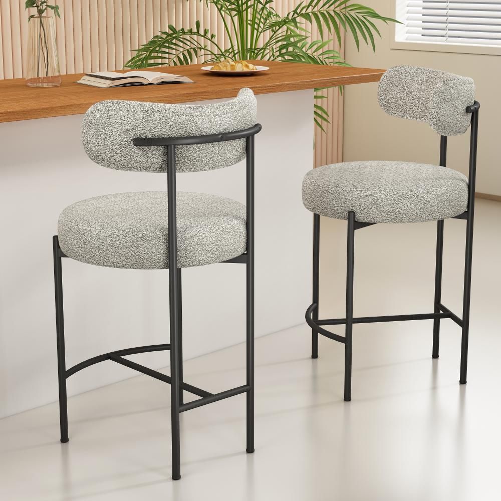 Sleek White Quartz Metal Boucle Elsa Bar Stools V264-DNC-417B-MCR-02-1