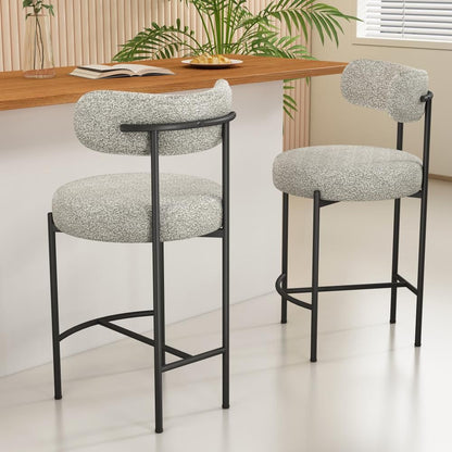 Sleek White Quartz Metal Boucle Elsa Bar Stools V264-DNC-417B-MCR-02-1