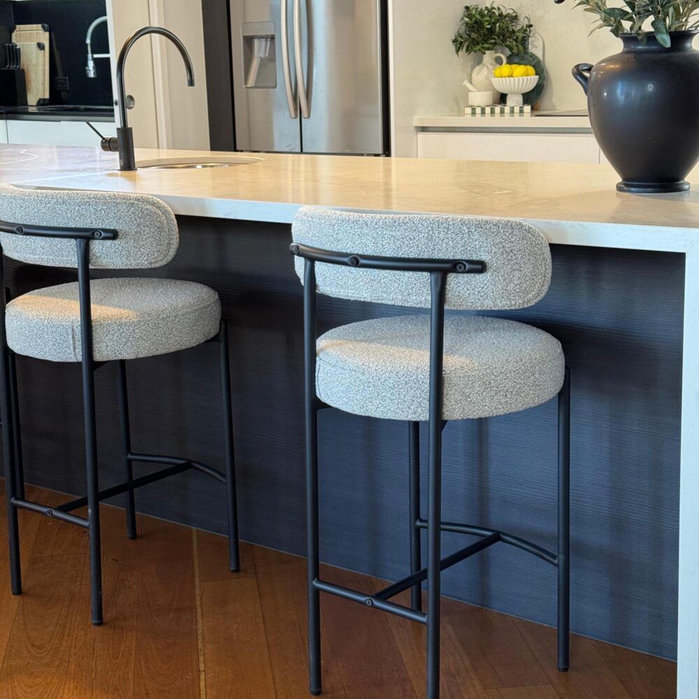 Sleek White Quartz Metal Boucle Elsa Bar Stools V264-DNC-417B-MCR-02-1