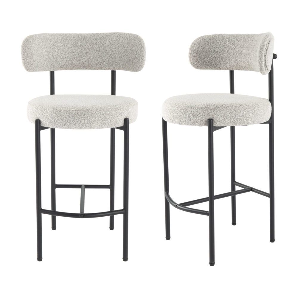 Sleek White Quartz Metal Boucle Elsa Bar Stools V264-DNC-417B-MCR-02-1