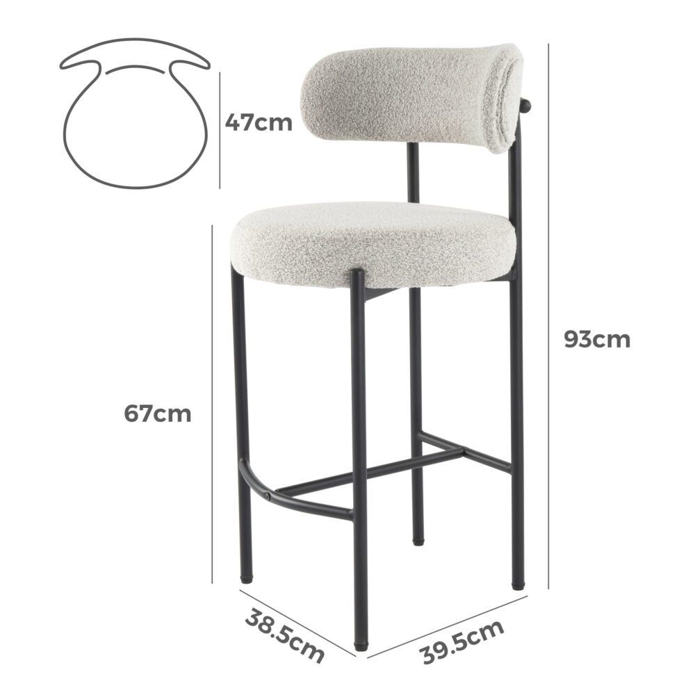 Sleek White Quartz Metal Boucle Elsa Bar Stools V264-DNC-417B-MCR-02-1