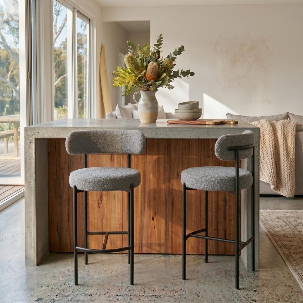 Contemporary Grey Boucle Elsa Low Bar Stools V264-DNC-417B-MGR-02-1