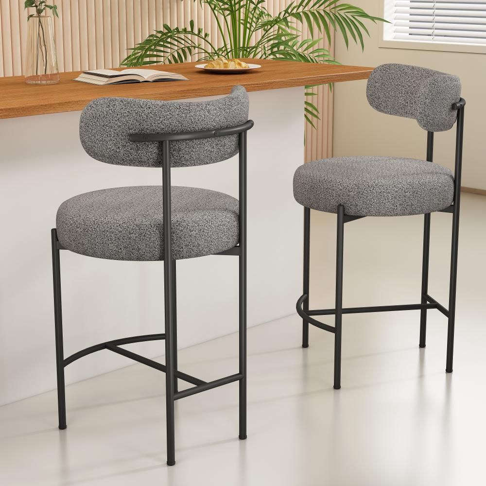 Contemporary Grey Boucle Elsa Low Bar Stools V264-DNC-417B-MGR-02-1