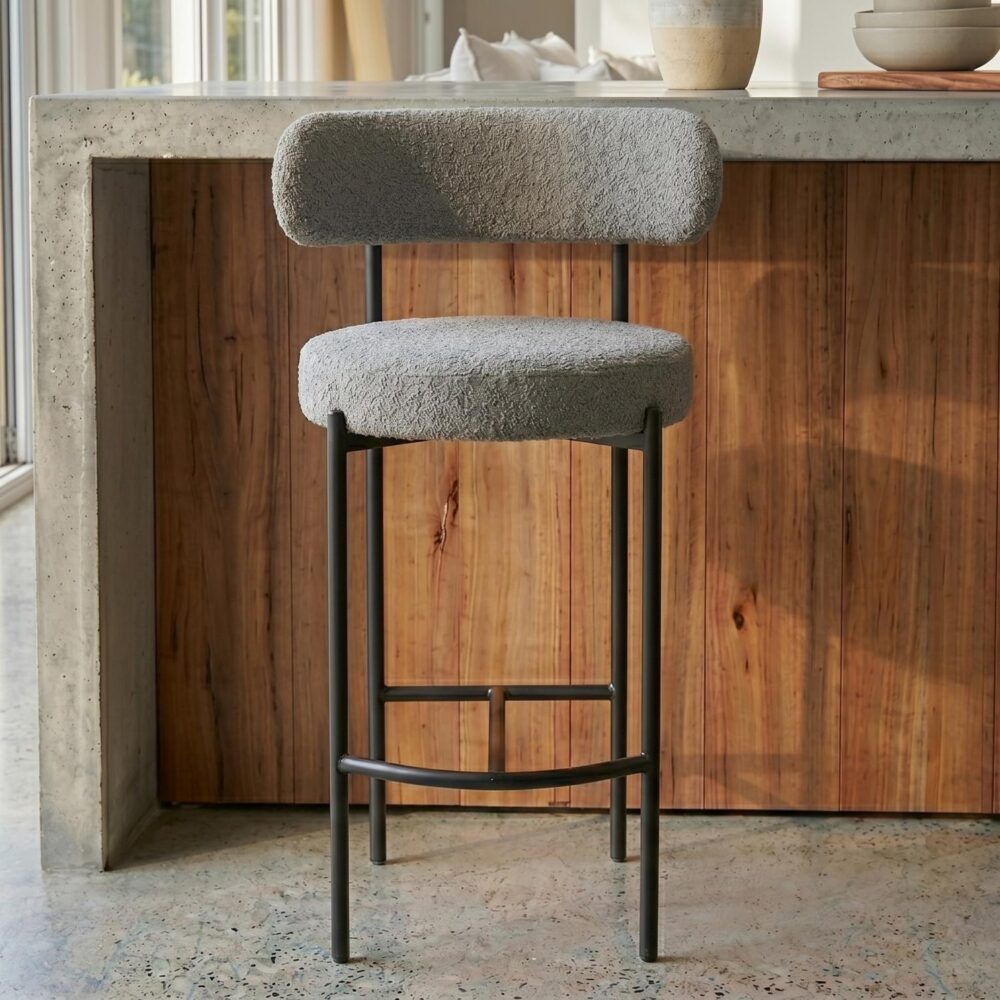 Contemporary Grey Boucle Elsa Low Bar Stools V264-DNC-417B-MGR-02-1