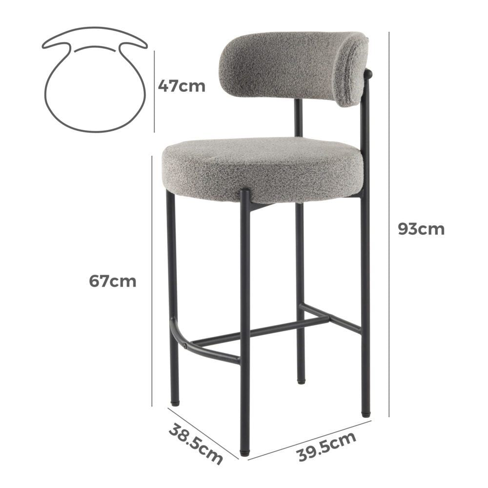Contemporary Grey Boucle Elsa Low Bar Stools V264-DNC-417B-MGR-02-1