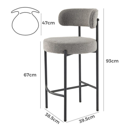 Contemporary Grey Boucle Elsa Low Bar Stools V264-DNC-417B-MGR-02-1