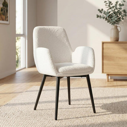 Boucle – teddy Sherpa Fabric Bliss Armrest Dining Chair Ensemble V264-DNC-420V-WHE-02-1