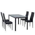 5PC Indoor Dining Table and Chairs Dinner Set Glass Leather Kitchen-Black V264-DNT-401S-BLK-1M-DNC-404S-BLK-04