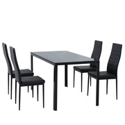 5PC Indoor Dining Table and Chairs Dinner Set Glass Leather Kitchen-Black V264-DNT-401S-BLK-1M-DNC-404S-BLK-04