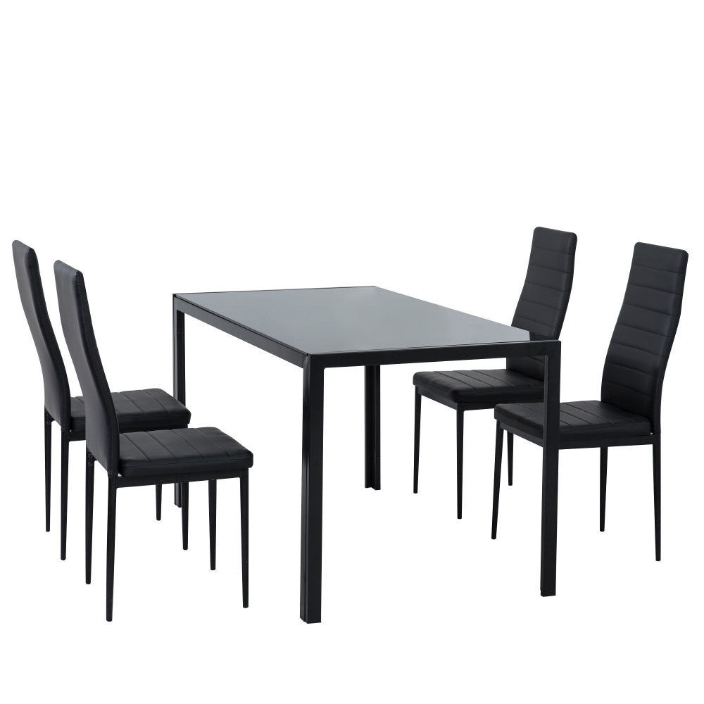 5PC Indoor Dining Table and Chairs Dinner Set Glass Leather Kitchen-Black V264-DNT-401S-BLK-1M-DNC-404S-BLK-04