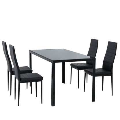 5PC Indoor Dining Table and Chairs Dinner Set Glass Leather Kitchen-Black V264-DNT-401S-BLK-1M-DNC-404S-BLK-04