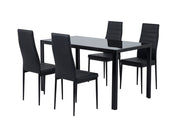 5PC Indoor Dining Table and Chairs Dinner Set Glass Leather Kitchen-Black V264-DNT-401S-BLK-1M-DNC-404S-BLK-04