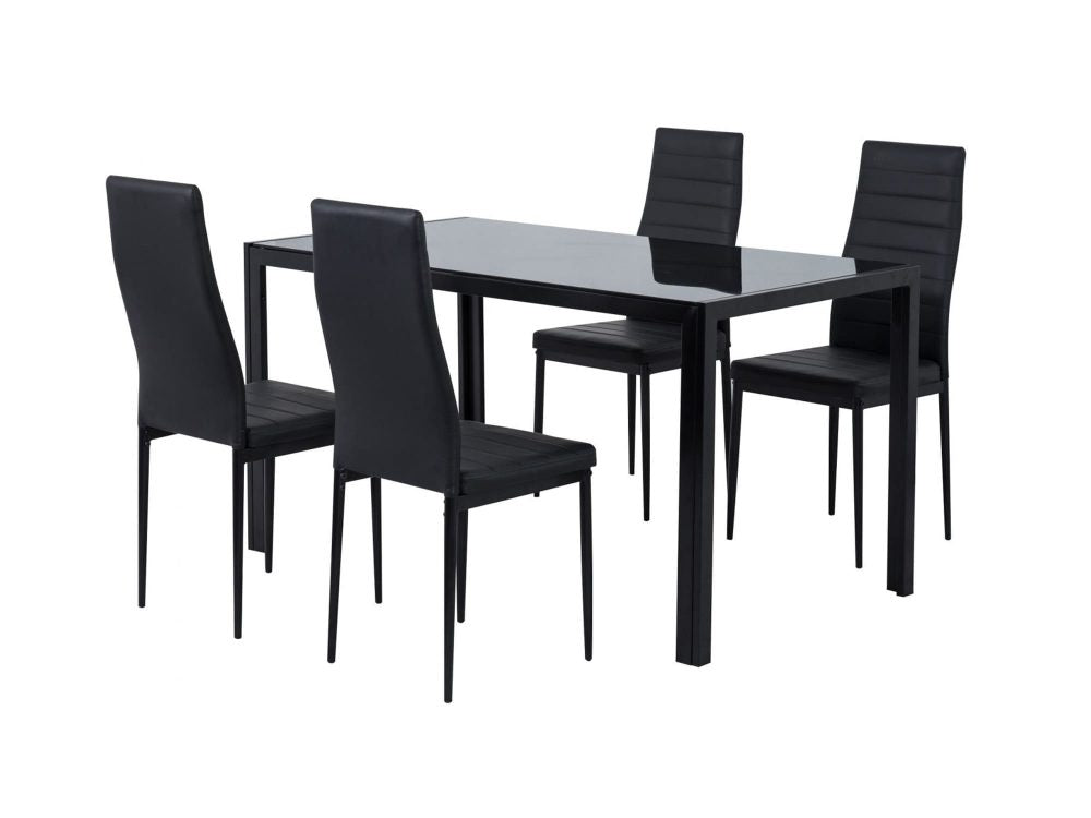 5PC Indoor Dining Table and Chairs Dinner Set Glass Leather Kitchen-Black V264-DNT-401S-BLK-1M-DNC-404S-BLK-04