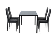 5PC Indoor Dining Table and Chairs Dinner Set Glass Leather Kitchen-Black V264-DNT-401S-BLK-1M-DNC-404S-BLK-04