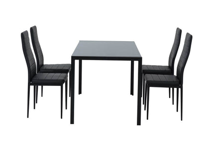 5PC Indoor Dining Table and Chairs Dinner Set Glass Leather Kitchen-Black V264-DNT-401S-BLK-1M-DNC-404S-BLK-04