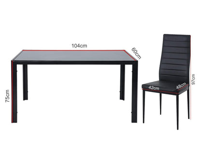 5PC Indoor Dining Table and Chairs Dinner Set Glass Leather Kitchen-Black V264-DNT-401S-BLK-1M-DNC-404S-BLK-04