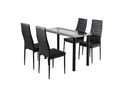 5PC Indoor Dining Table and Chairs Dinner Set Glass Leather Kitchen-Mix Black V264-DNT-403S-BLK-1.2M-DNC-404S-BLK-04