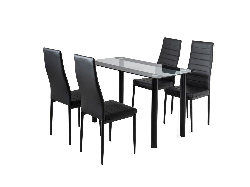 5PC Indoor Dining Table and Chairs Dinner Set Glass Leather Kitchen-Mix Black V264-DNT-403S-BLK-1.2M-DNC-404S-BLK-04