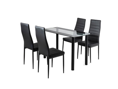 5PC Indoor Dining Table and Chairs Dinner Set Glass Leather Kitchen-Mix Black V264-DNT-403S-BLK-1.2M-DNC-404S-BLK-04
