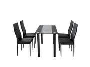 5PC Indoor Dining Table and Chairs Dinner Set Glass Leather Kitchen-Mix Black V264-DNT-403S-BLK-1.2M-DNC-404S-BLK-04