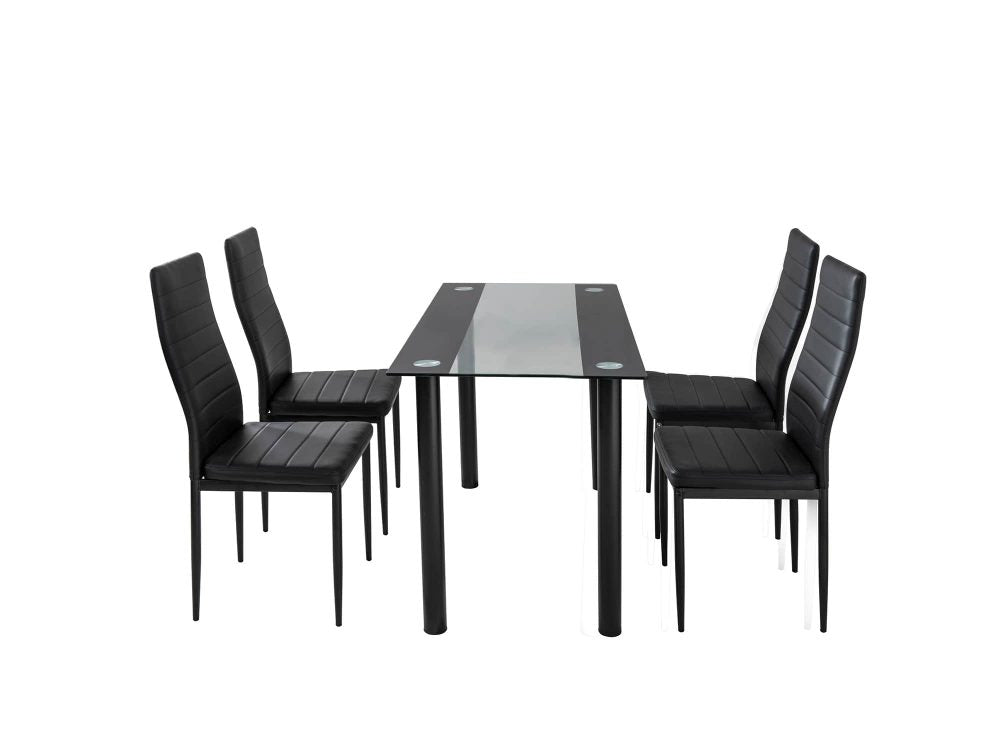 5PC Indoor Dining Table and Chairs Dinner Set Glass Leather Kitchen-Mix Black V264-DNT-403S-BLK-1.2M-DNC-404S-BLK-04
