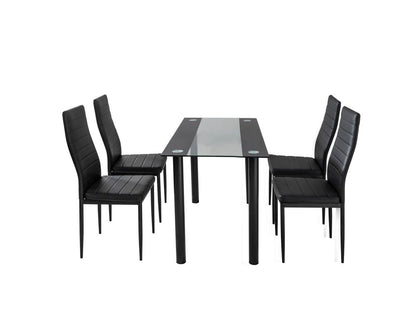 5PC Indoor Dining Table and Chairs Dinner Set Glass Leather Kitchen-Mix Black V264-DNT-403S-BLK-1.2M-DNC-404S-BLK-04