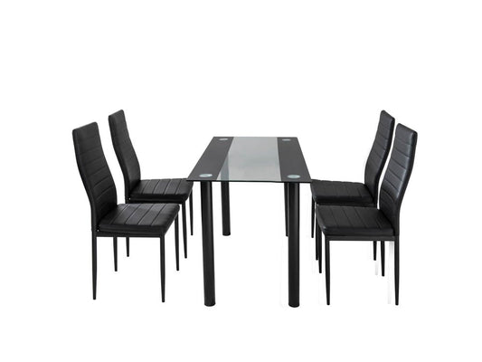 5PC Indoor Dining Table and Chairs Dinner Set Glass Leather Kitchen-Mix Black V264-DNT-403S-BLK-1.2M-DNC-404S-BLK-04