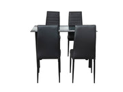 5PC Indoor Dining Table and Chairs Dinner Set Glass Leather Kitchen-Mix Black V264-DNT-403S-BLK-1.2M-DNC-404S-BLK-04