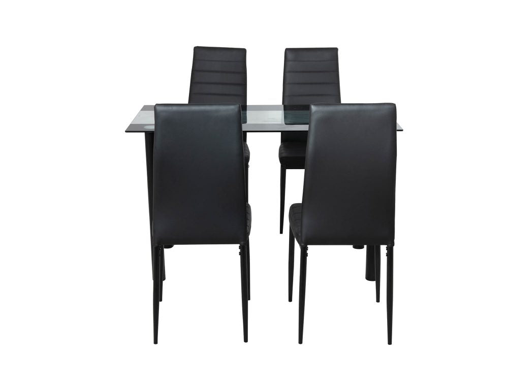 5PC Indoor Dining Table and Chairs Dinner Set Glass Leather Kitchen-Mix Black V264-DNT-403S-BLK-1.2M-DNC-404S-BLK-04