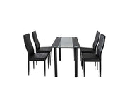 5PC Indoor Dining Table and Chairs Dinner Set Glass Leather Kitchen-Mix Black V264-DNT-403S-BLK-1.2M-DNC-404S-BLK-04
