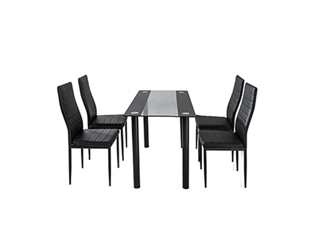 5PC Indoor Dining Table and Chairs Dinner Set Glass Leather Kitchen-Mix Black V264-DNT-403S-BLK-1.2M-DNC-404S-BLK-04