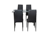 5PC Indoor Dining Table and Chairs Dinner Set Glass Leather Kitchen-Mix Black V264-DNT-403S-BLK-1.2M-DNC-404S-BLK-04