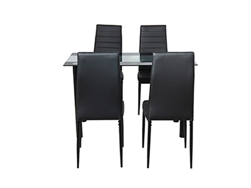 5PC Indoor Dining Table and Chairs Dinner Set Glass Leather Kitchen-Mix Black V264-DNT-403S-BLK-1.2M-DNC-404S-BLK-04