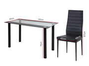 5PC Indoor Dining Table and Chairs Dinner Set Glass Leather Kitchen-Mix Black V264-DNT-403S-BLK-1.2M-DNC-404S-BLK-04