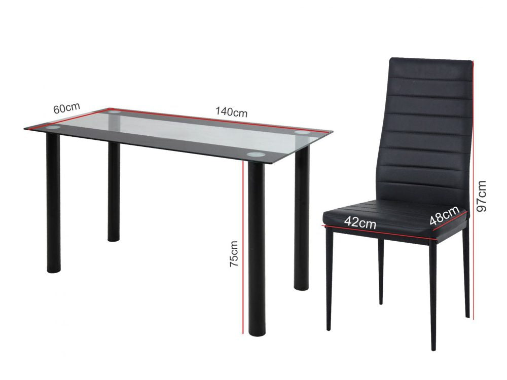5PC Indoor Dining Table and Chairs Dinner Set Glass Leather Kitchen-Mix Black V264-DNT-403S-BLK-1.2M-DNC-404S-BLK-04