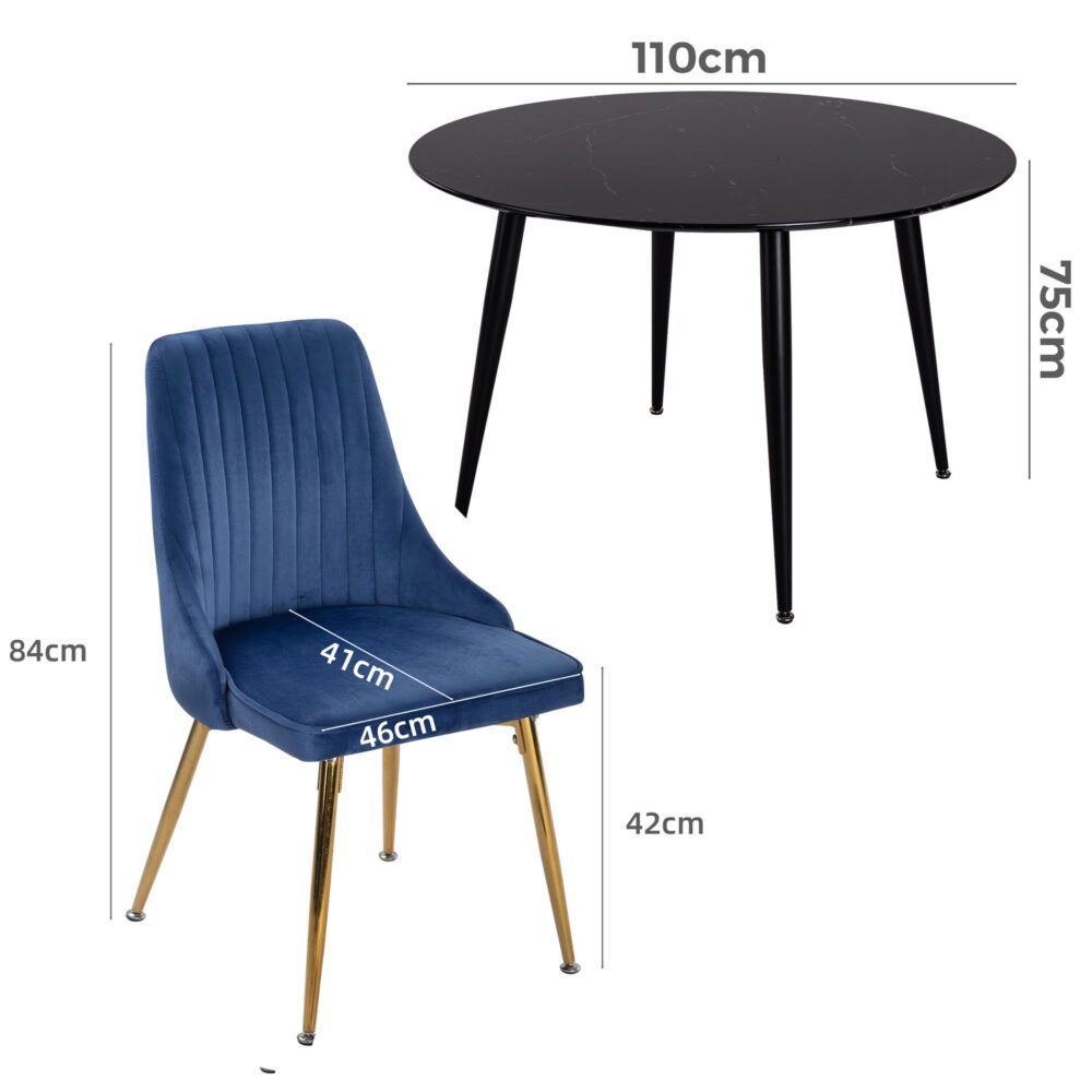 Blue Velvet Bistro Dining Set V264-DNT-405-BLK-DNC-414V-BLU-4
