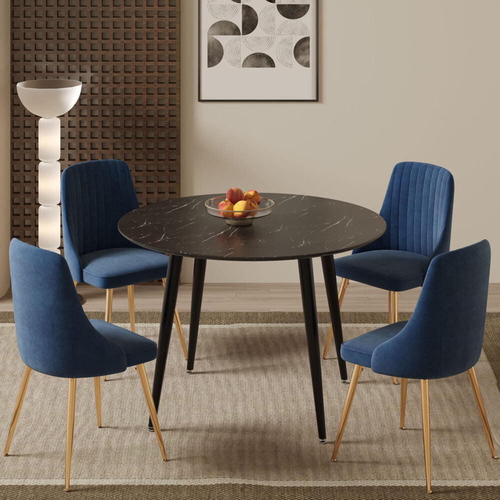 Blue Velvet Bistro Dining Set V264-DNT-405-BLK-DNC-414V-BLU-4