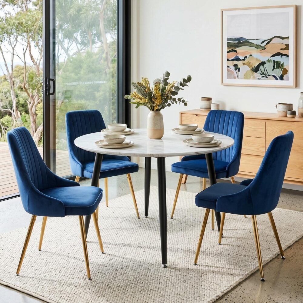 Ocean’s Velvet Dining Set V264-DNT-405-WHE-DNC-414V-BLU-4