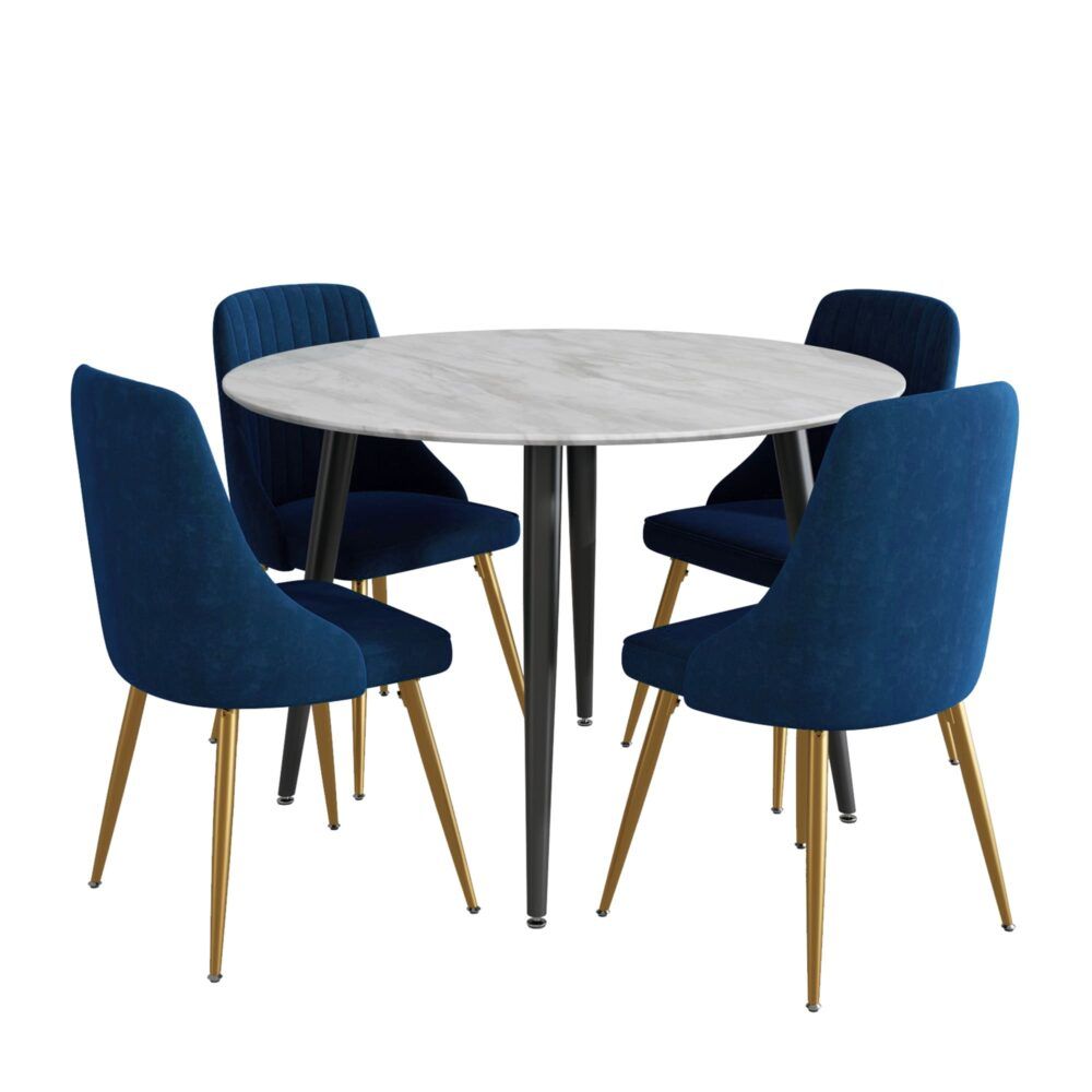 Ocean’s Velvet Dining Set V264-DNT-405-WHE-DNC-414V-BLU-4