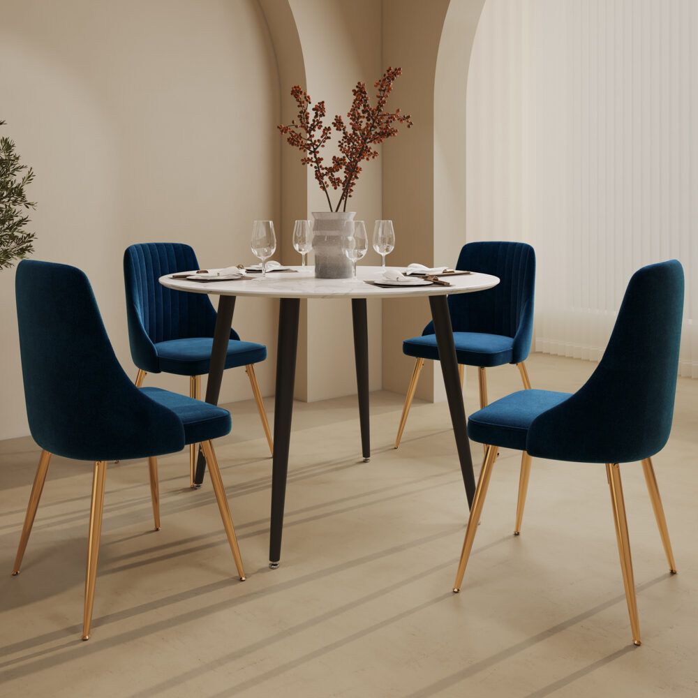 Ocean’s Velvet Dining Set V264-DNT-405-WHE-DNC-414V-BLU-4